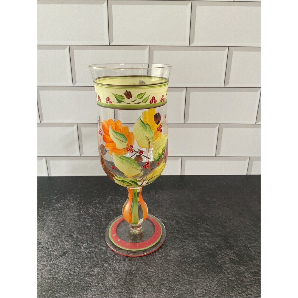 Handpainted Wine Glass Autumn Leaves